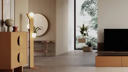 Lampada LED da terra Brand Floor in metallo con globi in metacrilato satinato di Ronda Design