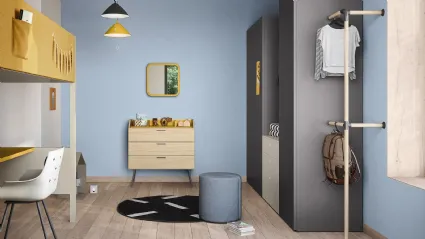 Cameretta a soppalco con scrivania Kids space 13 in melaminico di Nidi