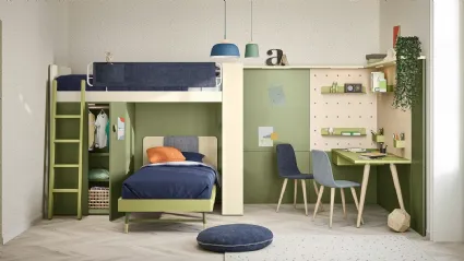 Cameretta a soppalco con scrivania Kids space 11 in melaminico di Nidi