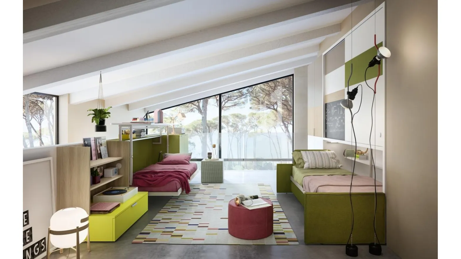 Cameretta di design Young 10 con sistema Cabrio In e Kali Ponte Sofa di Clei