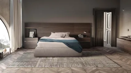 Letto matrimoniale sommier in tessuto con Boiserie in legno di Pianca
