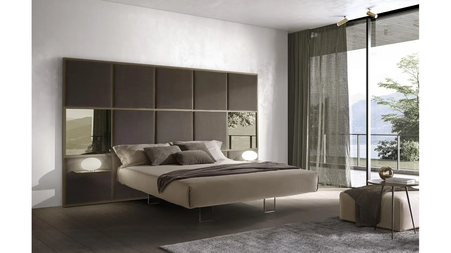 Letto Scacco Configurazione a 3 pannelli boiserie di Duomo Design
