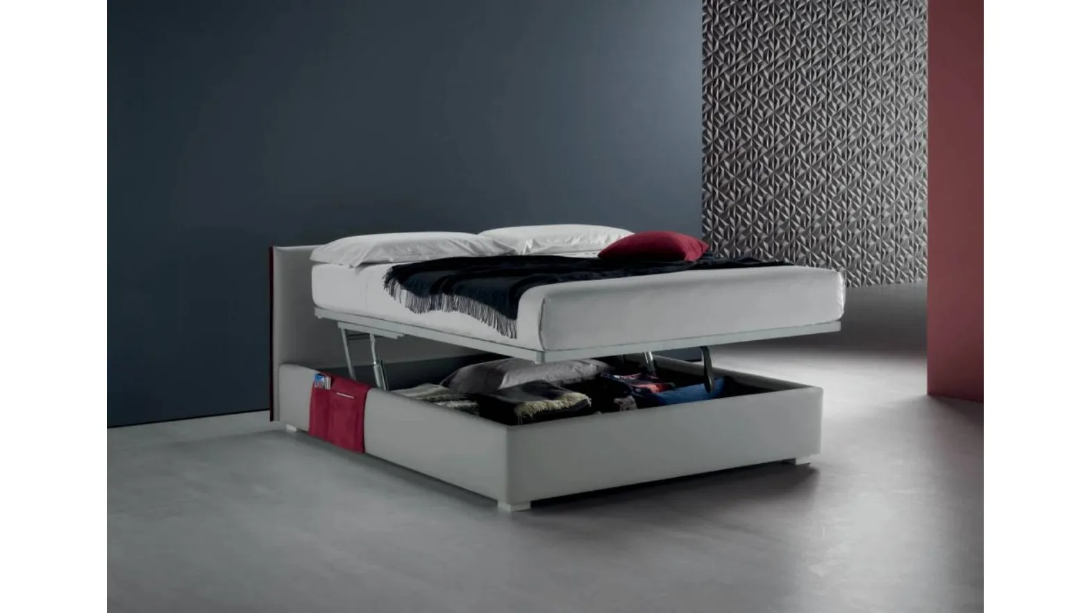 Letto in tessuto imbottito con testiera e box contenitore Good Rim di Bside