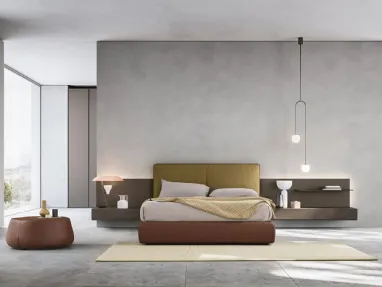 Letto in tessuto con boiserie in legno Suite System di Alf Da Frè