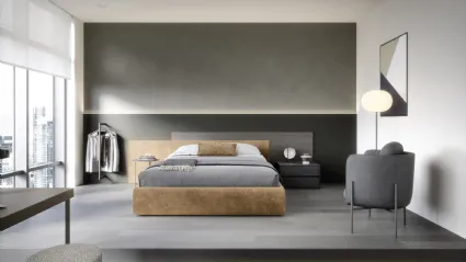 Letto di design Testiera Time in tessuto Beige di Novamobili