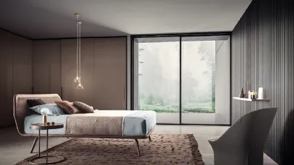 Letto in pelle con testiera Trama Intreccio di Pianca