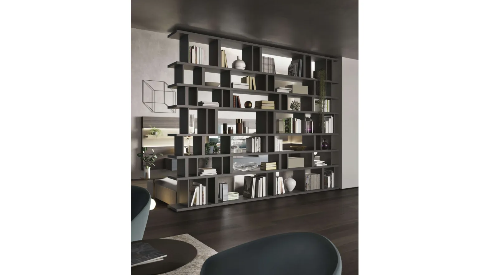 Libreria divisoria 18 a tutta altezza in laccato opaco di Turati T4