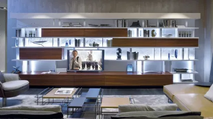 Libreria in legno e laccato bianco Living Cinema 04 di Turati T4