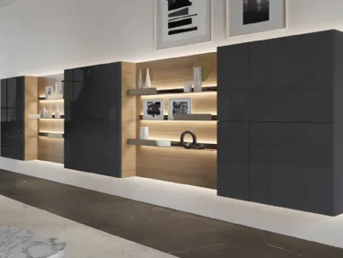 Mobile sospeso in laccato lucido e legno Home Office 10 01 di Turati T4