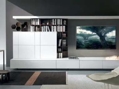 Parete Attrezzata in laccato bianco lucido Living TV 04 di Turati T4