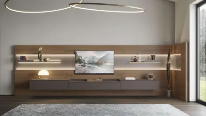 Parete Attrezzata angolare in legno con mobile sospeso in laccato opaco Living TV 12 di Turati T4