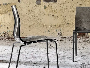 Sedia Gel con seduta in acrilico di colore azzurro e acciaio di Domitalia