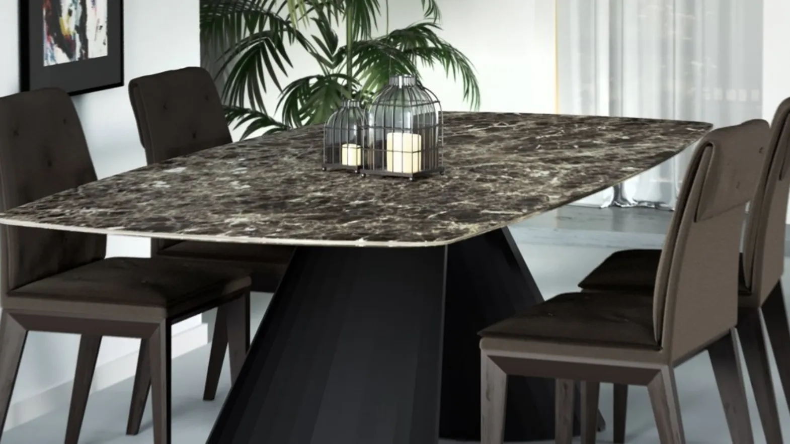 Tavolo a botte in ceramica con base in acciaio verniciato Tuile di Domitalia