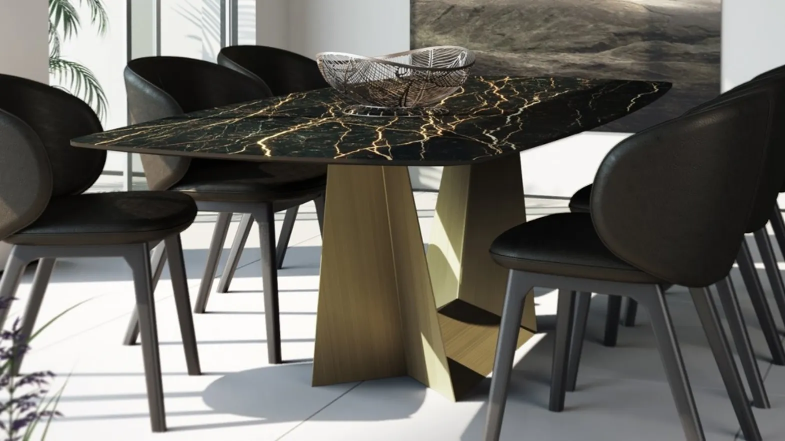 Tavolo a botte con top in ceramica e base in acciaio verniciato Trophy di Domitalia