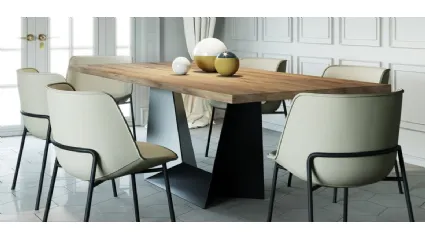 Tavolo con piano in legno e base in acciaio verniciato Trophy F di Domitalia