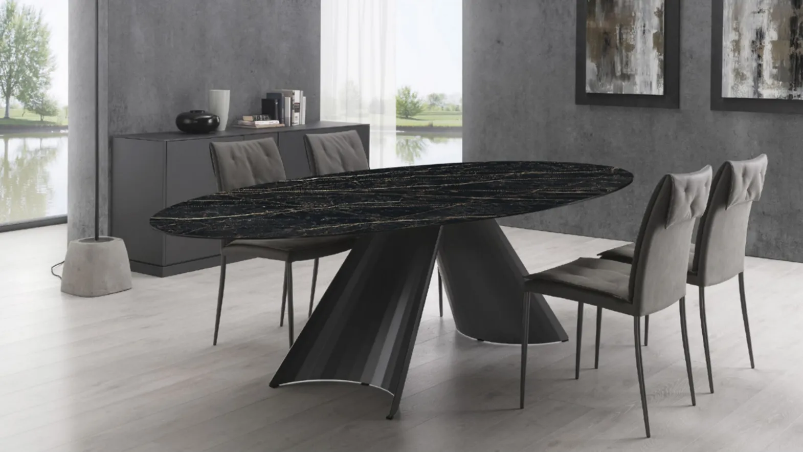 Tavolo di design ovale in marmo Tuile OV di Domitalia