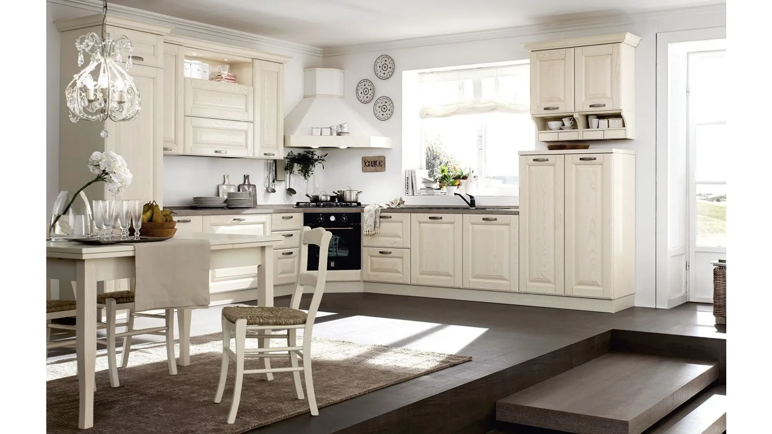 Cucina Classica angolare in massello di frassino finitura decapè corda Panera di Forma la cucina