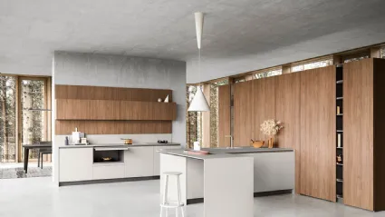 Cucina Moderna con penisola Anice 01 finitura Fenix Grigio Efeso e Noce naturale di Valdesign