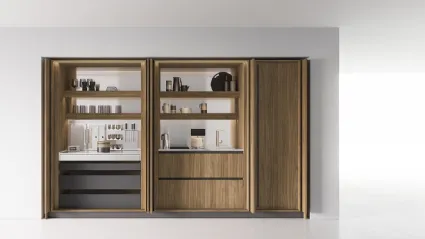 Cucina Moderna lineare Ante Rientranti 01 in noce naturale di Valdesign