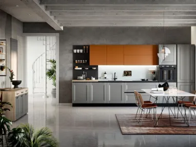 Cucina Moderna lineare Asia in materico laccato grigio e laccato opaco cuoio medio di Forma la cucina