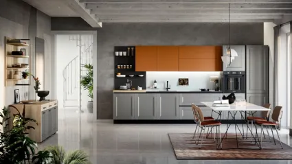 Cucina Moderna lineare Asia in materico laccato grigio e laccato opaco cuoio medio di Forma la cucina