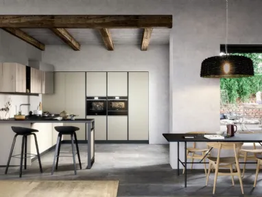 Cucina Moderna con penisola Colibrì Gola Blues finitura nobilitato corda e rovere polvere di Forma la cucina