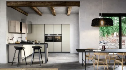 Cucina Moderna con penisola Colibrì Gola Blues finitura nobilitato corda e rovere polvere di Forma la cucina