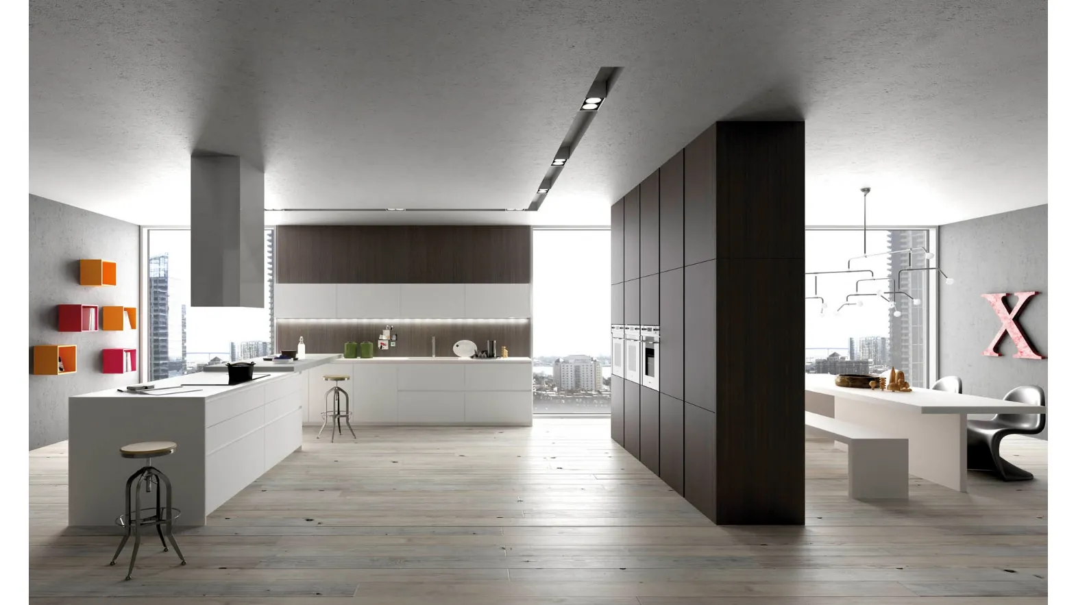 Cucina Moderne Forty5 Olmo Caffè e Laccato opaco Bianco di Valdesign