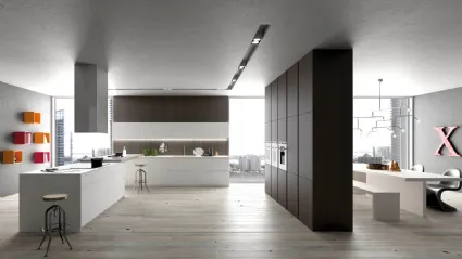 Cucina Moderne Forty5 Olmo Caffè e Laccato opaco Bianco di Valdesign