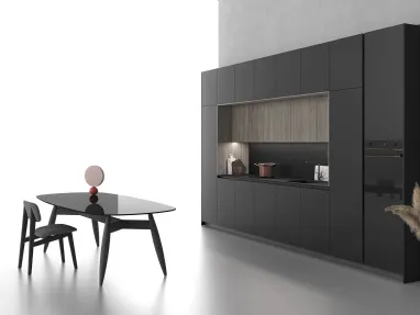 Cucina Moderne Logica L40 Laccato Nero e pensili Noce Cenere di Valdesign