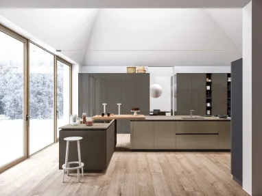 Cucina Moderne Logica L90 in laccato Platino Opaco di Valdesign