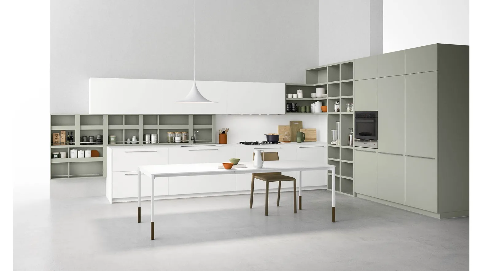 Cucina Moderne Logica LO in Laccato The Verde e Bianco di Valdesign