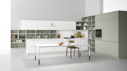 Cucina Moderne Logica LO in Laccato The Verde e Bianco di Valdesign