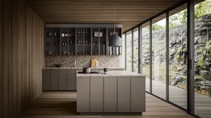 Cucina Moderna Maggiorana finitura laccato Fango Opaco e top Marmo di Valdesign