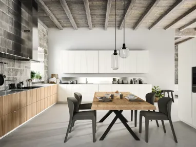 Cucina Moderna angolare Maggiorana 03 finitura Olmo Chiaro e laccato opaco Bianco di Valdesign