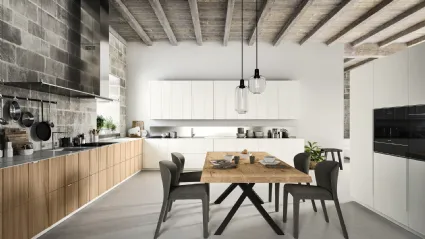 Cucina Moderna angolare Maggiorana 03 finitura Olmo Chiaro e laccato opaco Bianco di Valdesign