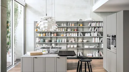 Cucina Moderna Maggiorana 03 in laccato opaco Platino di Valdesign