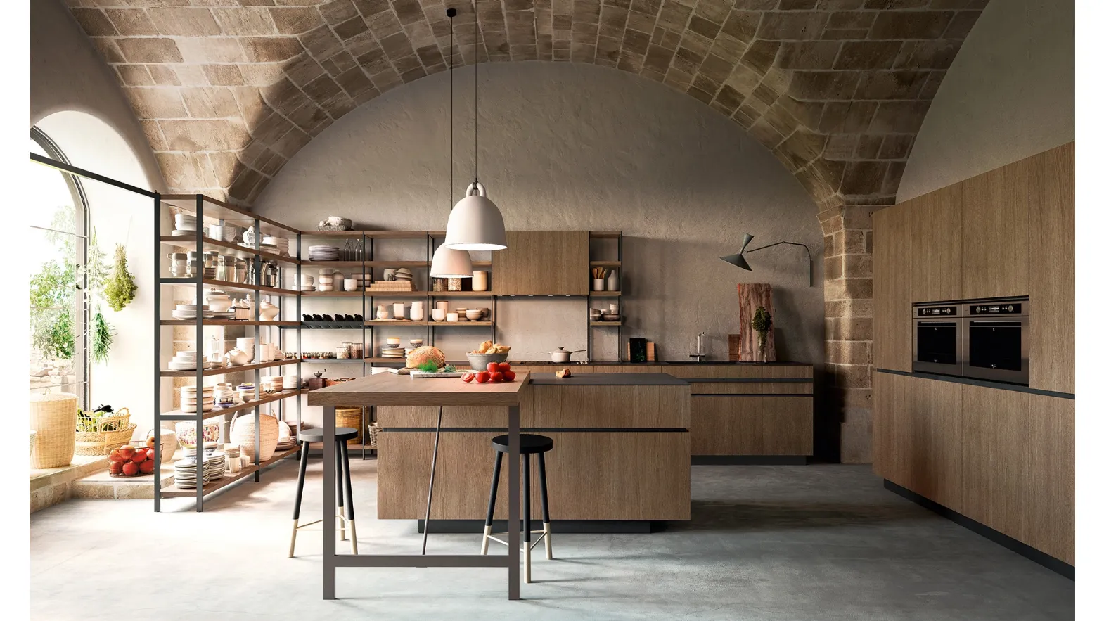 Cucina Moderne Soho finitura Fashion Wood Biscotto di Valdesign