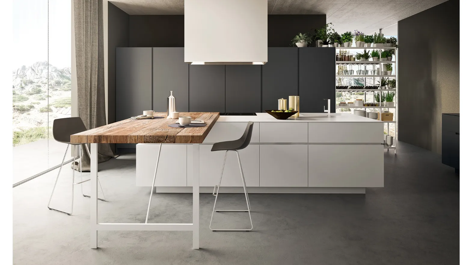 Cucina Moderne Soho in Laccato Piombo e Bianco Opaco di Valdesign