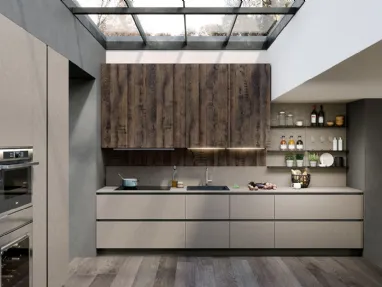 Cucina Moderna lineare Trend Grip in finitura resina tortora e rovere termocotto di Forma la cucina