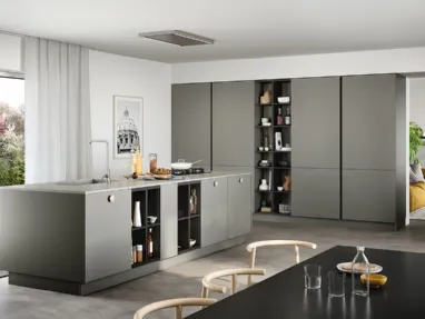 Cucina Moderna lineare Trend in laccato opaco ardesia r top in cemento perlato di Forma la cucina