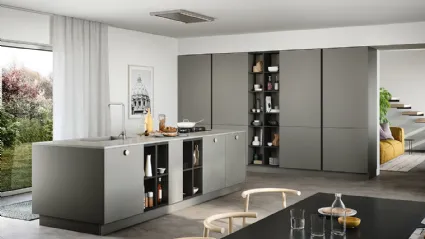 Cucina Moderna lineare Trend in laccato opaco ardesia r top in cemento perlato di Forma la cucina