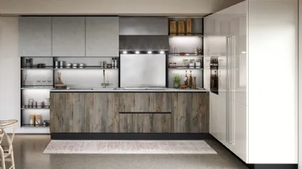 Cucina Moderna lineare Trend Linea in finitura abete antico e pietra piave di Forma la cucina