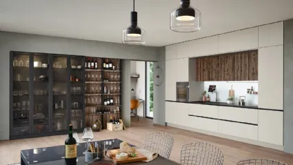 Cucina Moderna lineare Trend Linea in finitura polvere seta e rovere termocotto di Forma la cucina