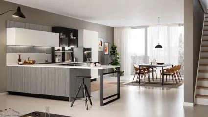 Cucina Moderna angolare Trend Linea in finitura rovere grey e fenix bianco kos di Forma la cucina