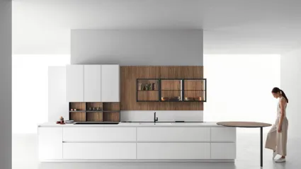 Cucina Moderna in laccato opaco Calce con penisola in Noce naturale Zafferano 04 di Valdesign